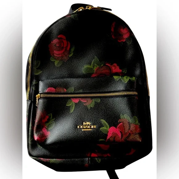 Coach Mini Backpack Black and Red Rose Floral Backpack Amazon.com: Red Roses Flower Black Mini Backpack Purse for  main image 3